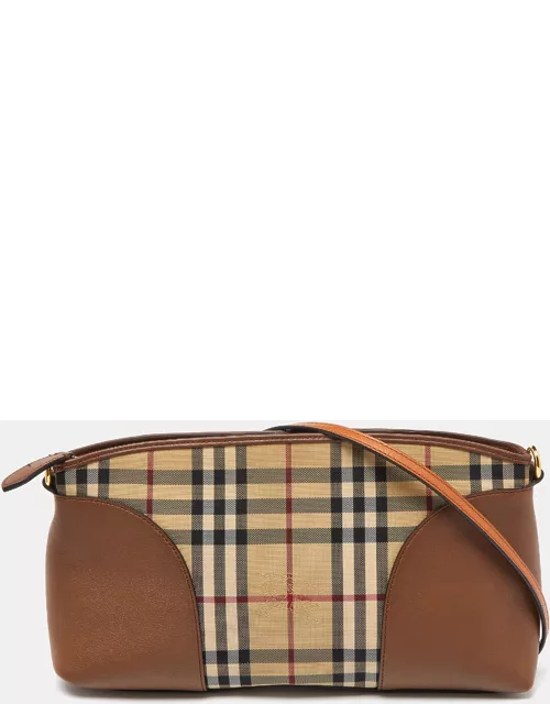 Burberry Brown/Beige House Check Canvas and Leather Small Chichester Crossbody Bag