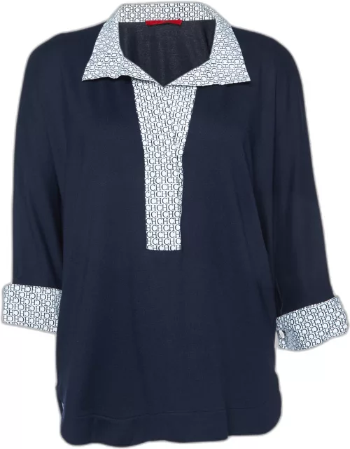 CH Carolina Herrera Midnight Blue Jersey Logo Collar Polo T-Shirt
