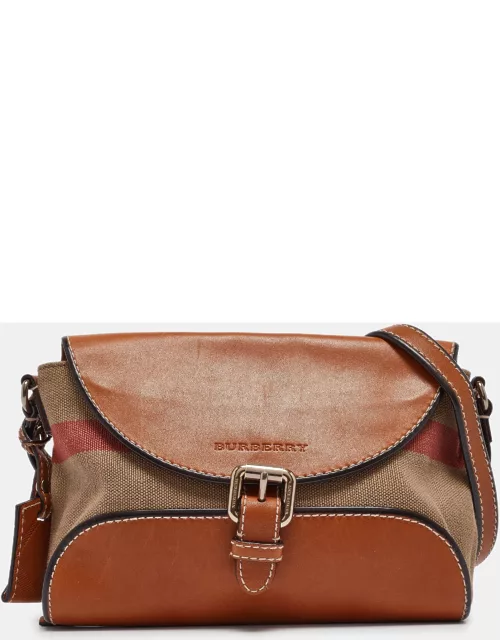 Burberry Brown/Beige Check Canvas and Leather Henham Crossbody Bag