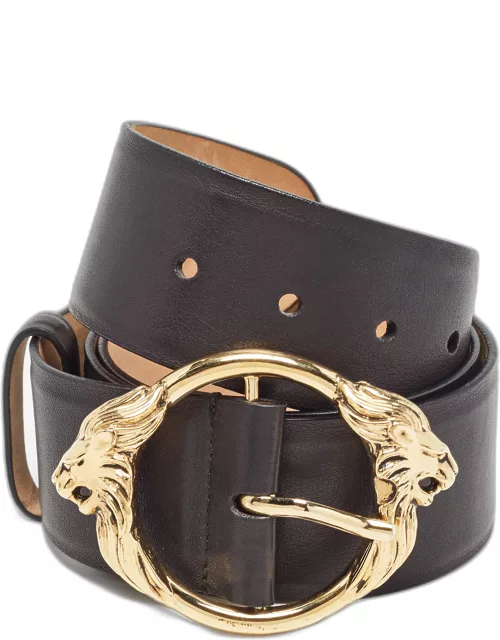 Roberto Cavalli Black Leather Metal Double Lion Head Belt 95C