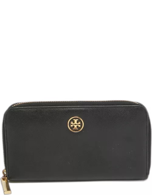 Tory Burch Black Saffiano Leather Robinson Zip Continental Wallet