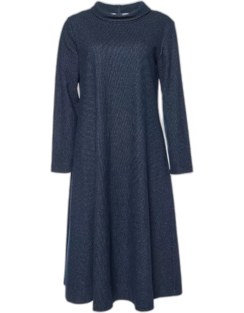 Weekend Max Mara Navy Blue Striped Wool Knit Midi Dress