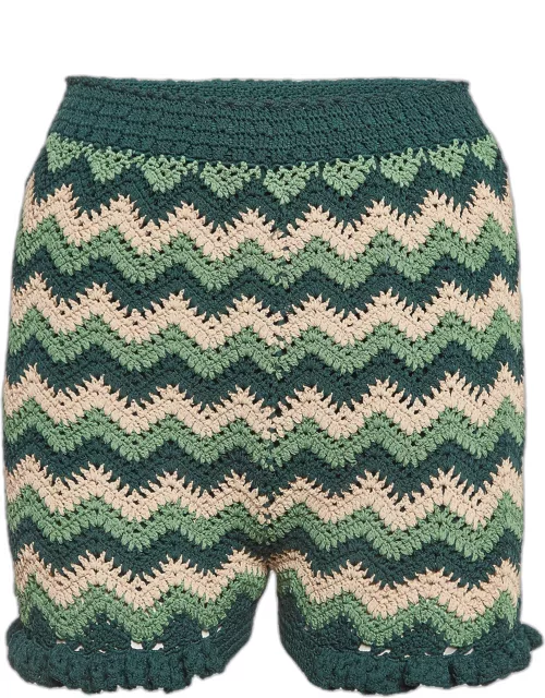 Sandro Green Chevron Patterned Knit Shorts
