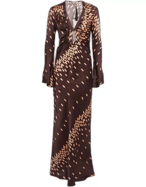 Johanna Ortiz Brown Voragine Abstract Print Silk Maxi Dress
