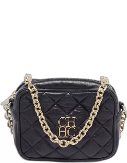 CH Carolina Herrera Black Quilted Leather Mini Chain Crossbody Bag