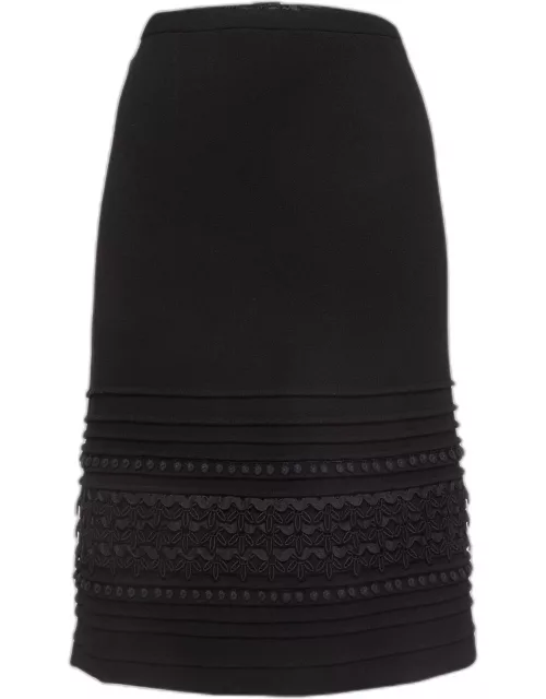Oscar de la Renta Black Lace Trim Wool Pencil Skirt MTO/