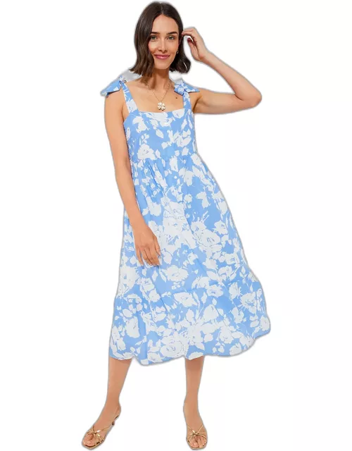 Blue and White Floral Lupine Midi Dres
