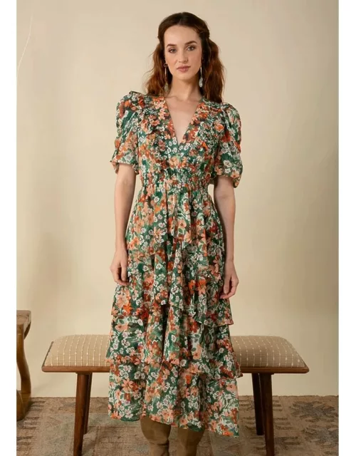 Hale Bob Dream Tiered Floral Chiffon Dress - Green