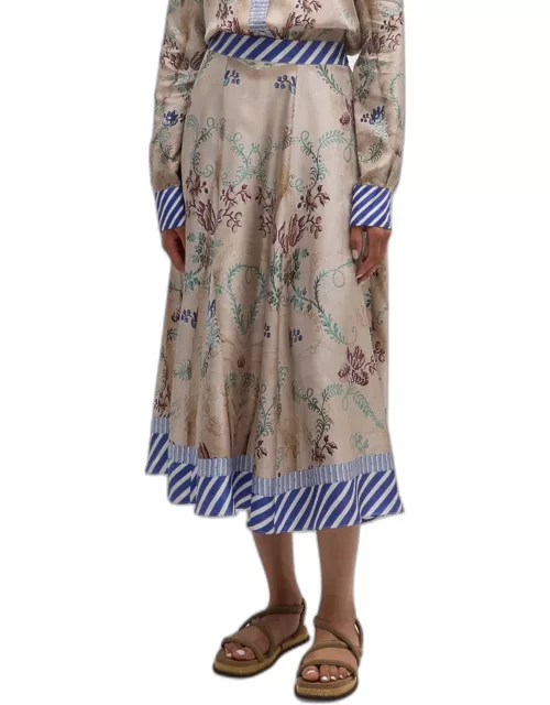 A-Line Floral Jacquard Midi Skirt