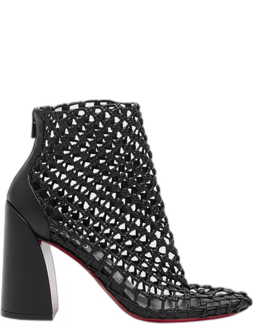 Leather Net Red Sole Ankle Bootie