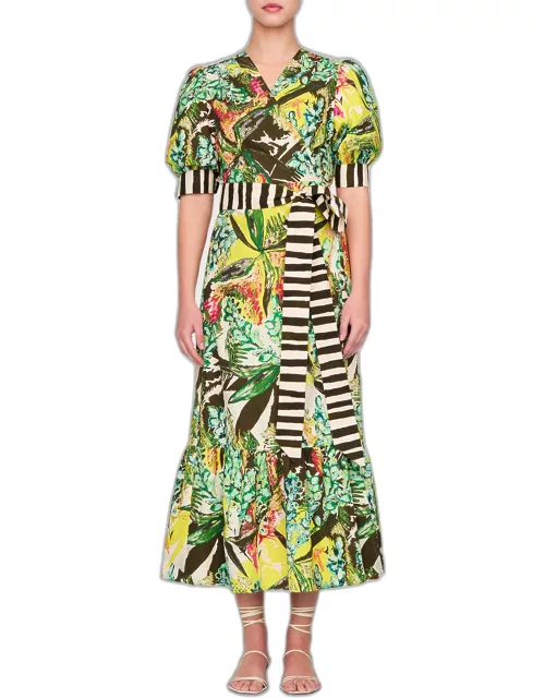 Rita Floral-Print Flounce Maxi Wrap Dres