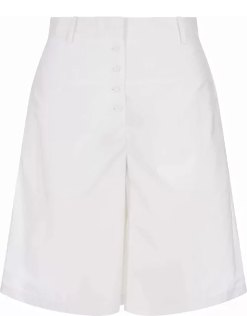 Jil Sander White Cotton Bermuda Shorts With Button