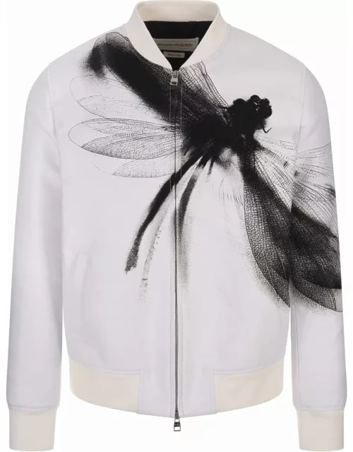 Alexander McQueen Dragonfly Bomber Jacket In White/black