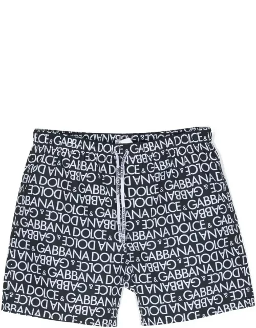 Dolce & Gabbana Black Swim Shorts With All-over Logo