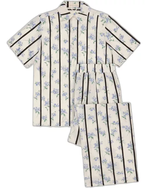 Alabama Striped Floral-Print Silk Pajama Set