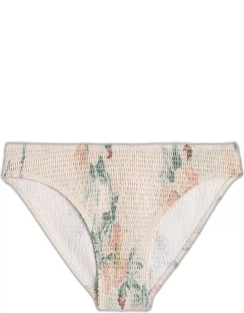 Faded Floral Smocked Mid-Rise Bikini Bottom