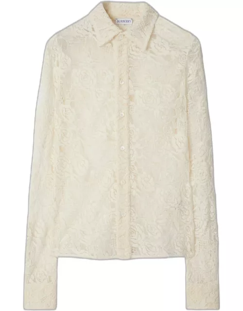 Lace Fitted Button-Front Shirt