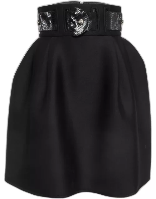 Elisabetta Franchi Black Belted Knit Flared Mini Skirt