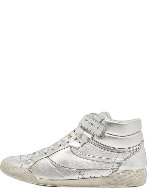 Saint Laurent Silver Foil Leather Perforated High Top Sneaker