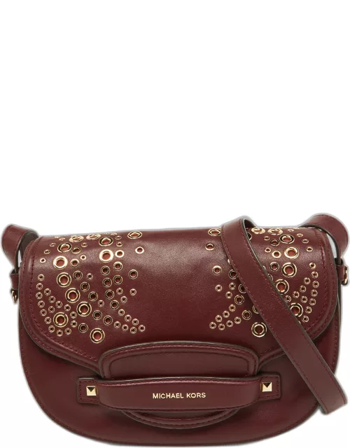 Michael Kors Red Grommet Leather Flap Crossbody Bag