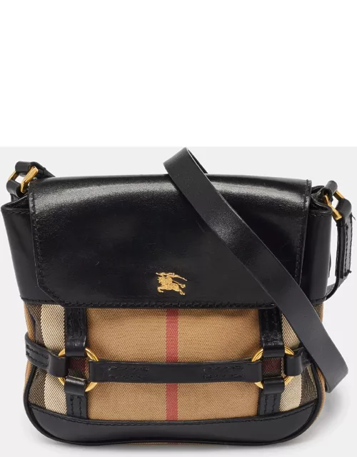 Burberry Beige/Black House Check Fabric and Leather Crossbody Bag