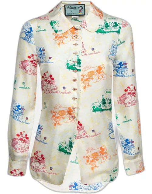 Disney x Gucci Cream Printed Silk Pajama Shirt