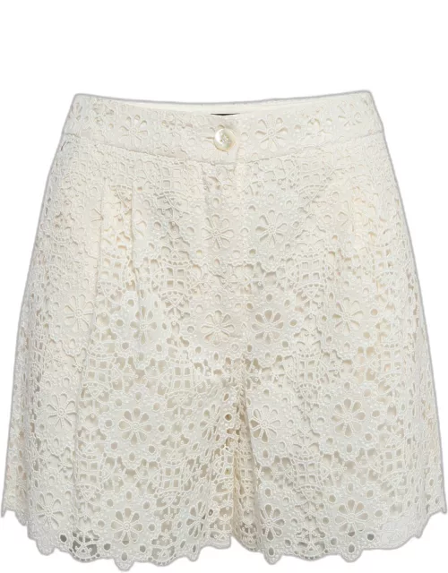 Dolce & Gabbana White Floral Cotton Lace Shorts