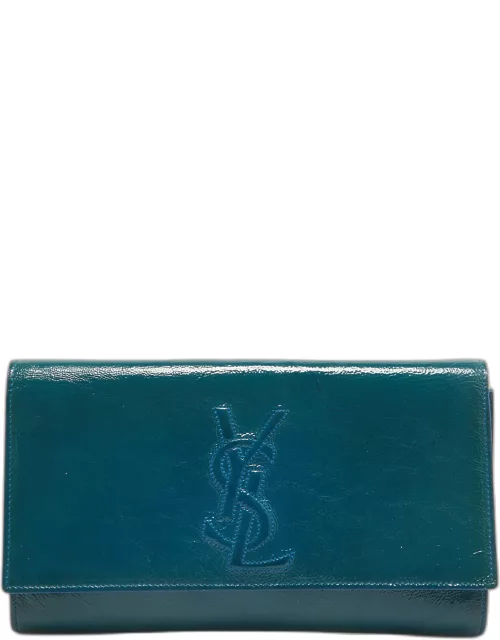 Yves Saint Laurent Teal Patent Leather Belle De Jour Flap Clutch