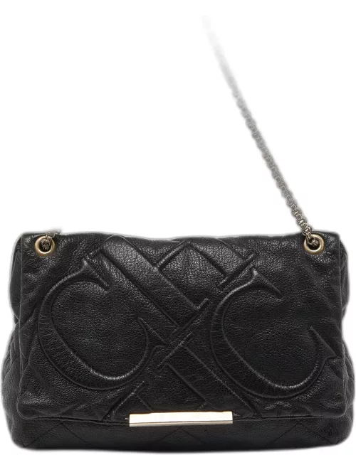 CH Carolina Herrera Black CH Embossed Leather Flap Chain Shoulder Bag