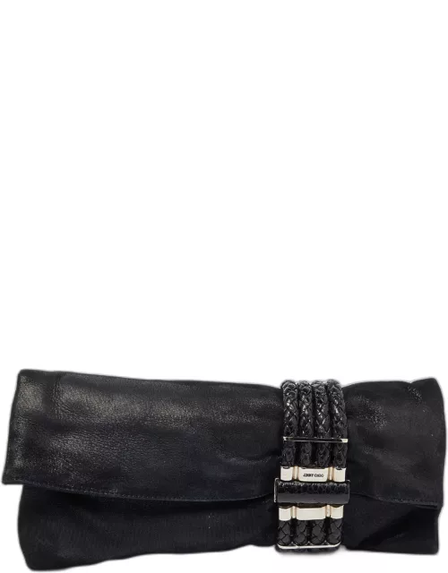 Jimmy Choo Black Iridescent Suede and Snakeskin Chandra Clutch