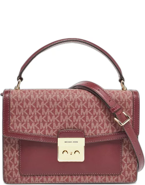 Michael Kors Burgundy Signature Coated Canvas Medium Johara Top Handle Bag