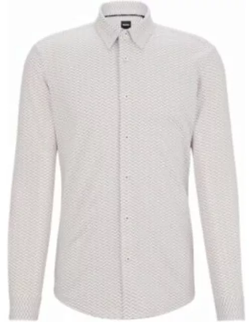 Slim-fit shirt in patterned performance-stretch fabric- White Men's Casual Shirt
