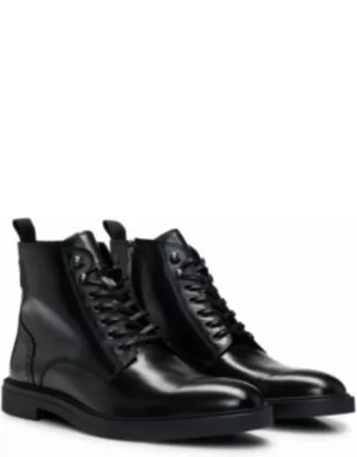 Polished-leather half boots with brogue details- Black Men's Boot