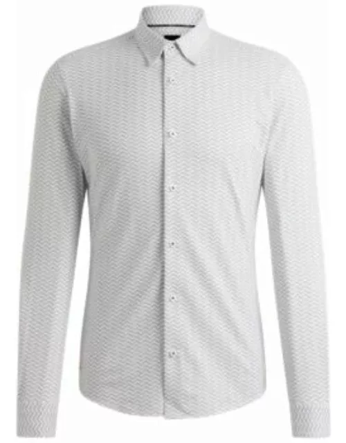 Slim-fit shirt in patterned performance-stretch fabric- White Men's Casual Shirt