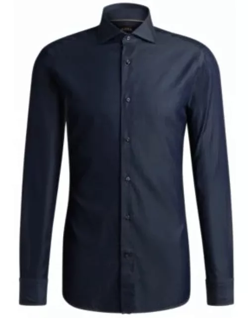 Slim-fit shirt in cotton denim with spread collar- Dark Blue Men's Shirt