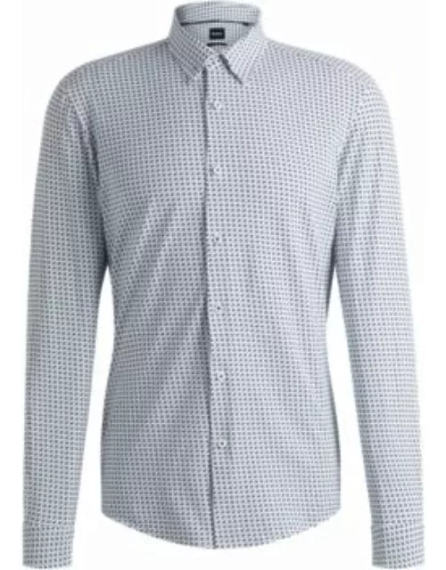Slim-fit shirt in printed performance-stretch fabric- Light Blue Men's Casual Shirt