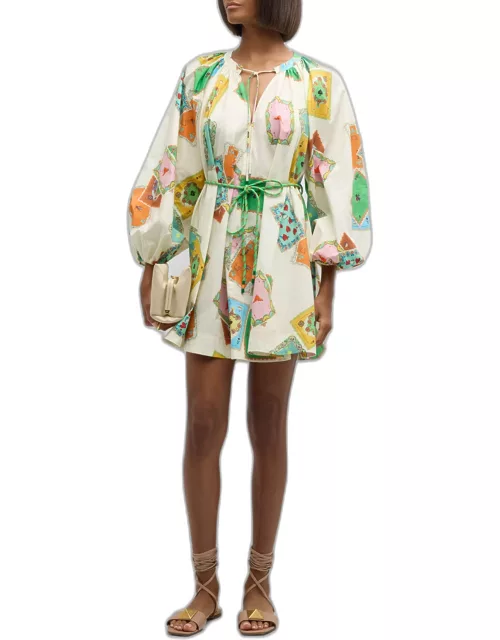 Rummy Long-Sleeve Multicolor Print Organic Cotton Mini Dres