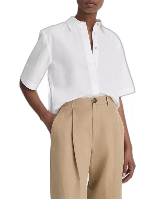 Short-Sleeve Cropped Cotton Shirt