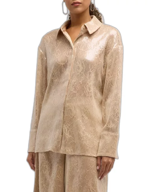 Ariana Sequin Lace Button-Front Shirt