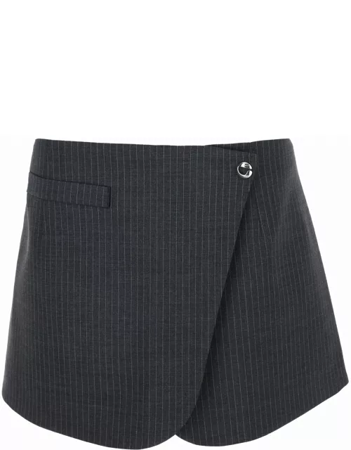 Coperni Grey Pinstriped Wrap Mini Skirt In Wool Woman