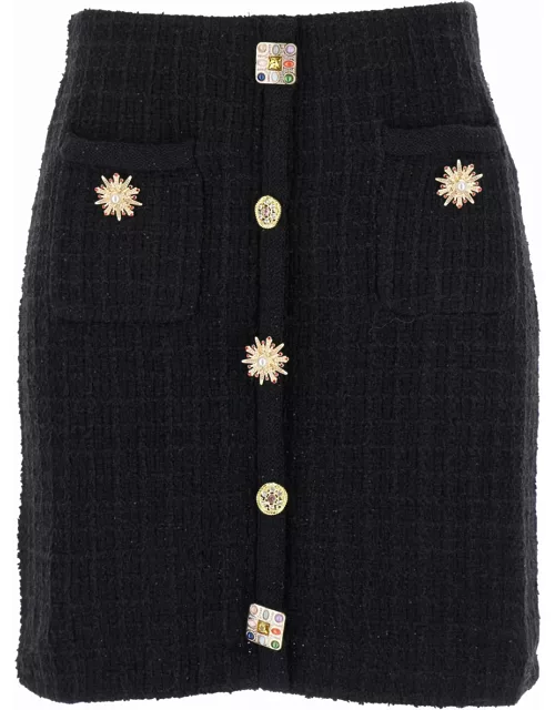 self-portrait Black Jewel Button Knit Mini Skirt