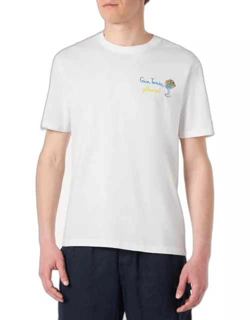 MC2 Saint Barth Man Cotton T-shirt With Gin Tonic, Please! Embroidery
