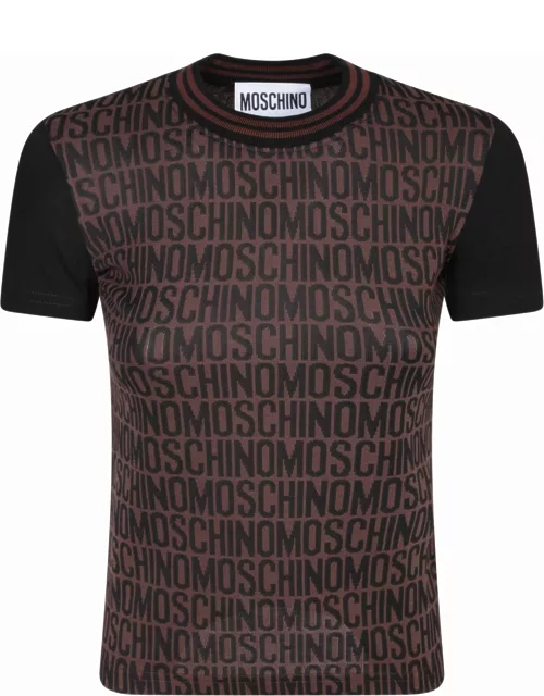 Moschino Brown And Black Logo T-shirt