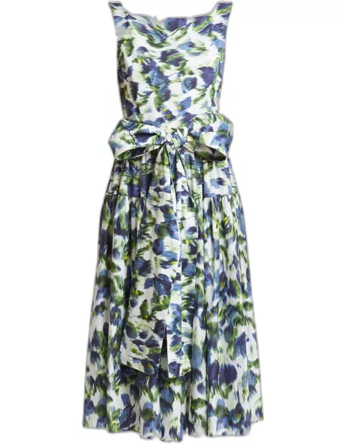 Floral Abstract Print Bow Midi Dres
