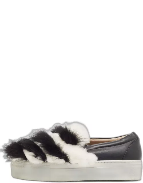 Le Silla Black/White Leather and Mink Fur Slip On Sneaker