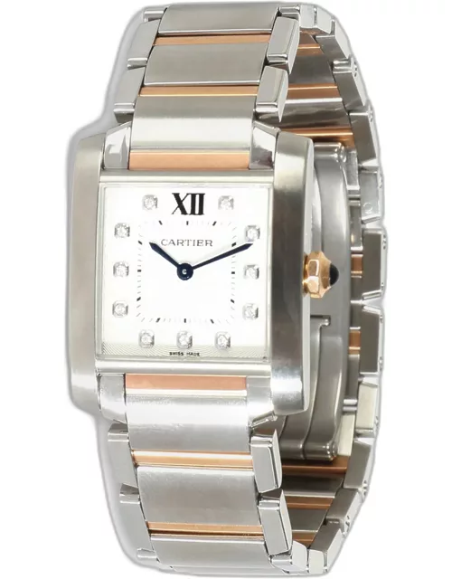 Cartier Silver 18k Rose Gold Stainless Steel Diamond Tank Francaise Quartz Women's Wristwatch 25 m