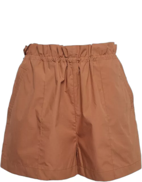 Hermes Brown Cotton Ruffled Waist Shorts