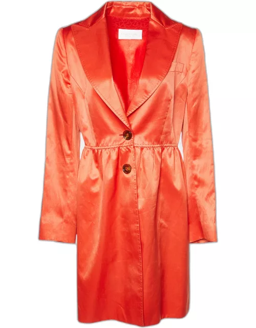 Valentino Orange Cotton & Silk Satin Button Front Coat