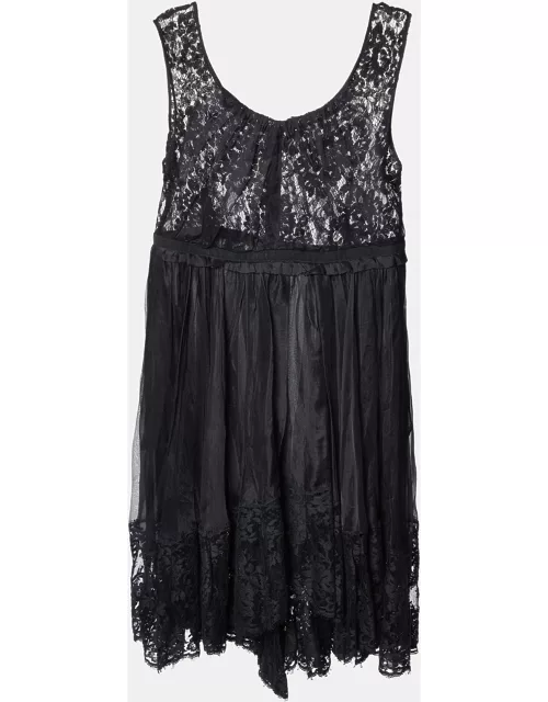 D & G Black Lace & Silk Sheer Sleeveless Midi Dress
