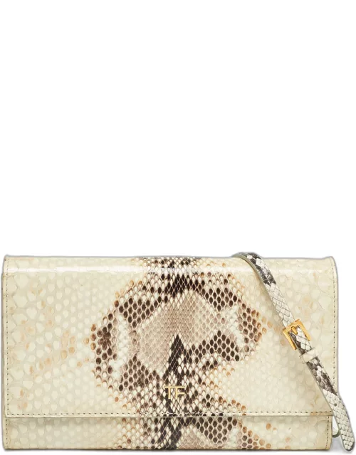 Tom Ford Beige Python Flap Wallet on Chain